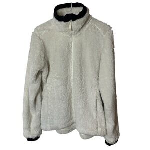 Helly Hansen Womens White High Pile Fleece Full Zip Jacket Mock Neck Size Medium